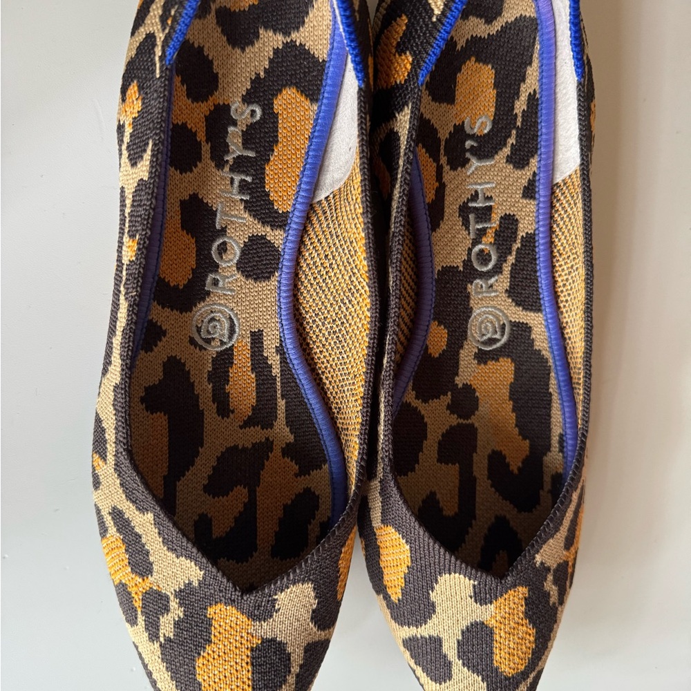 Rothy's Leopard Print Pointed Flats in Brown, Black & Gold - Picture 4 of 4